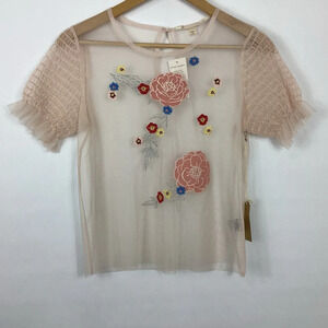 Hippie Laundry Mesh Embroidered Top Size Medium NWT
